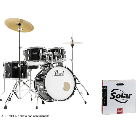 Batterie Pearl Roadshow Jazz 18" 5 fûts - Jazz 18/10/12/14/CC13 Jet Black + Hardware + Pack Sabian Solar 2 cymbales