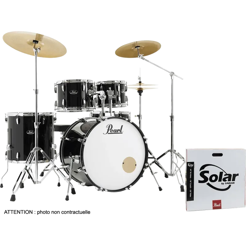Batterie Pearl Roadshow+ Rock 22" 5 fûts - Jet Black + B-50 + Pack Sabian Solar 3 cymbales