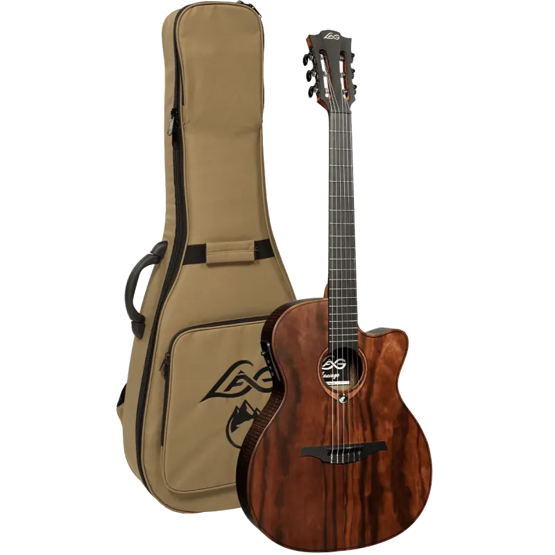 Guitare LÂG - SAUVAGE-N-ASCE Folk Nylon Auditorium Slim Pan-Coupé Électro