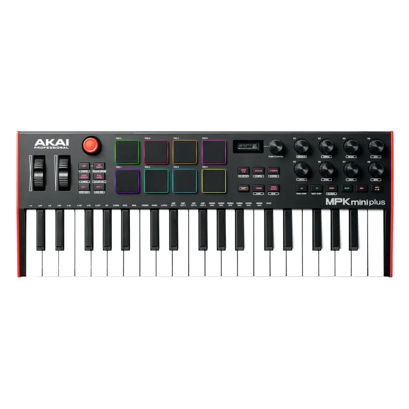 Clavier maître AKAI PROFESSIONAL - MPKMINIPLUS   Mini touches - 37 mini-notes, 8 pads RVB, 8 encodeurs