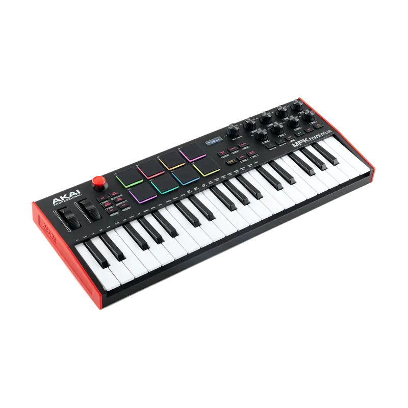 Clavier maître AKAI PROFESSIONAL - MPKMINIPLUS   Mini touches - 37 mini-notes, 8 pads RVB, 8 encodeurs