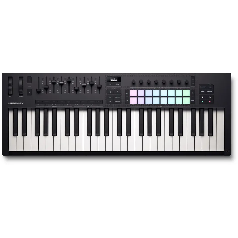 NOVATION - RNO LAUNCHKEY-49-MK4  - Clavier maitre 49 touches, 16 pads, 8 encodeurs, 9 faders, écran OLED
