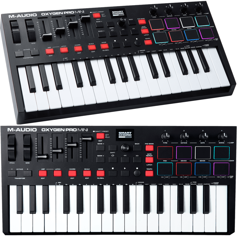 Clavier maître M-Audio OXYGENPROMINI   USB MIDI 32 mini notes 8 pads RVB